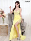 IRMA イルマ ワンカラー/サイドシアー/ビジュー/フロントジップ/スリット入り/タイト ロングドレス ir51819