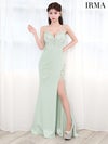 IRMA イルマ ワンカラー/サイドシアー/ビジュー/フロントジップ/スリット入り/タイト ロングドレス ir51819