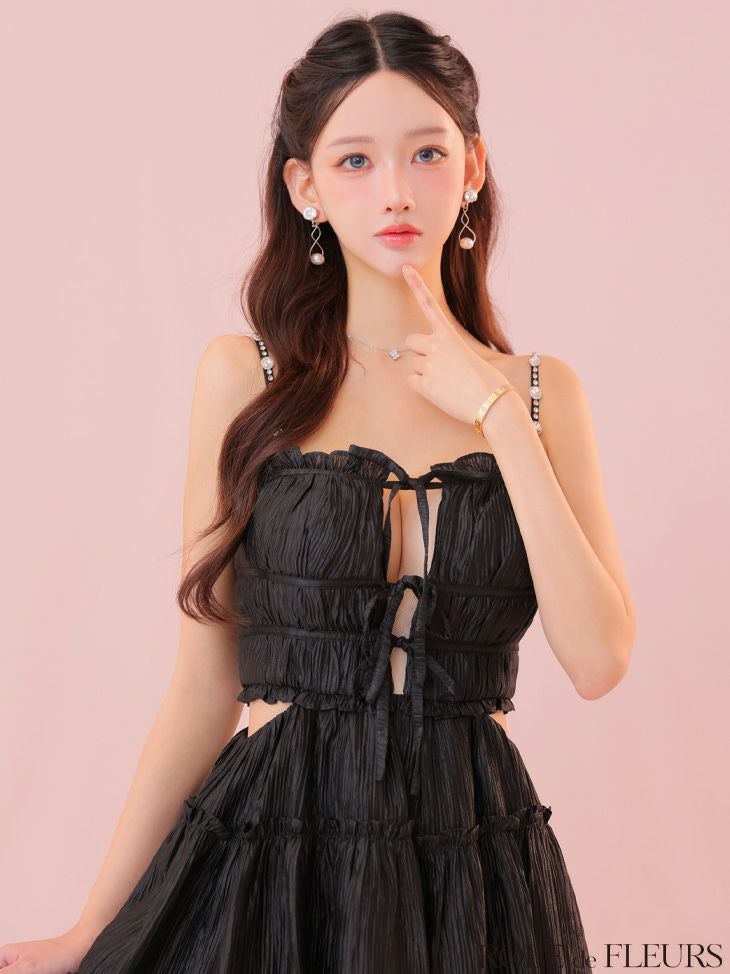 ROBE de FLEURS ローブドフルール シャーリングサテンウエストスリットフレアミニキャバドレス fm3377-c