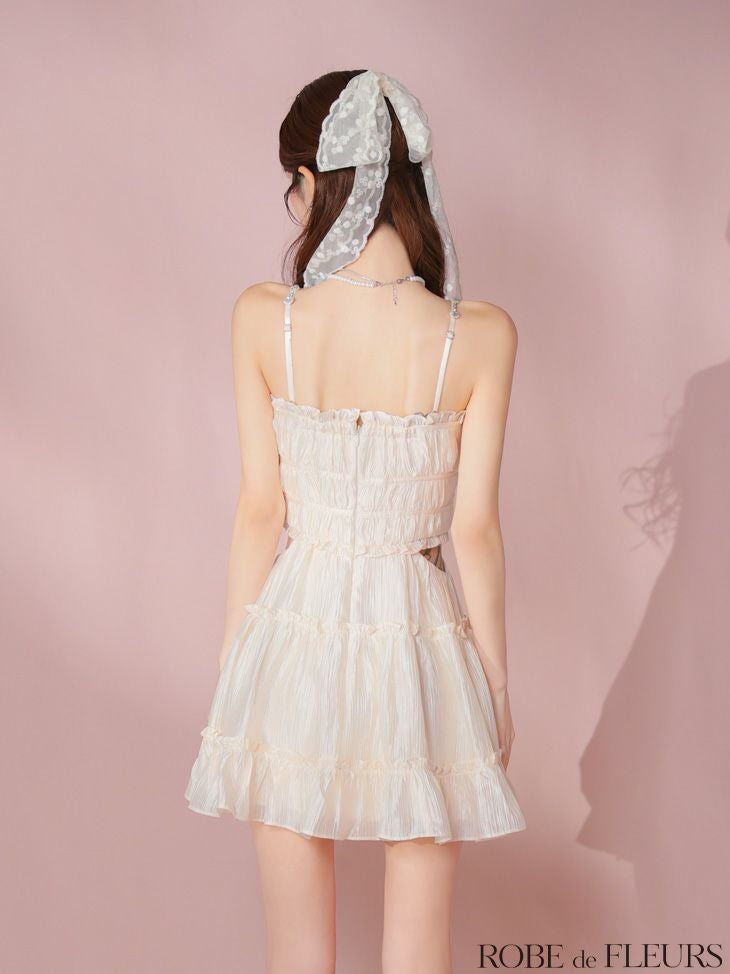 ROBE de FLEURS ローブドフルール シャーリングサテンウエストスリットフレアミニキャバドレス fm3377-c