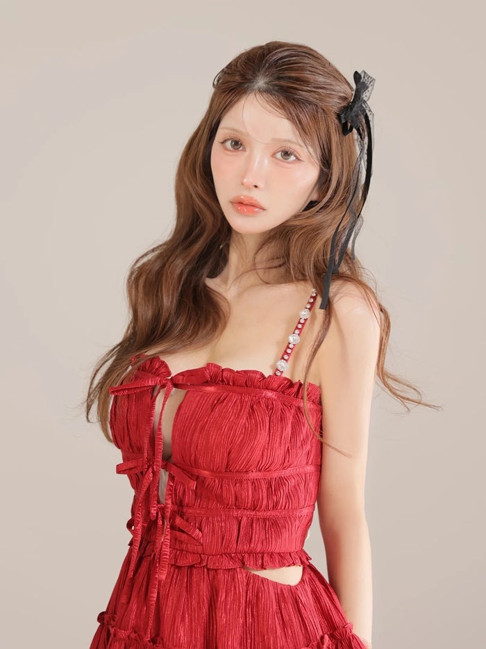 ROBE de FLEURS ローブドフルール シャーリングサテンウエストスリットフレアミニキャバドレス fm3377-c