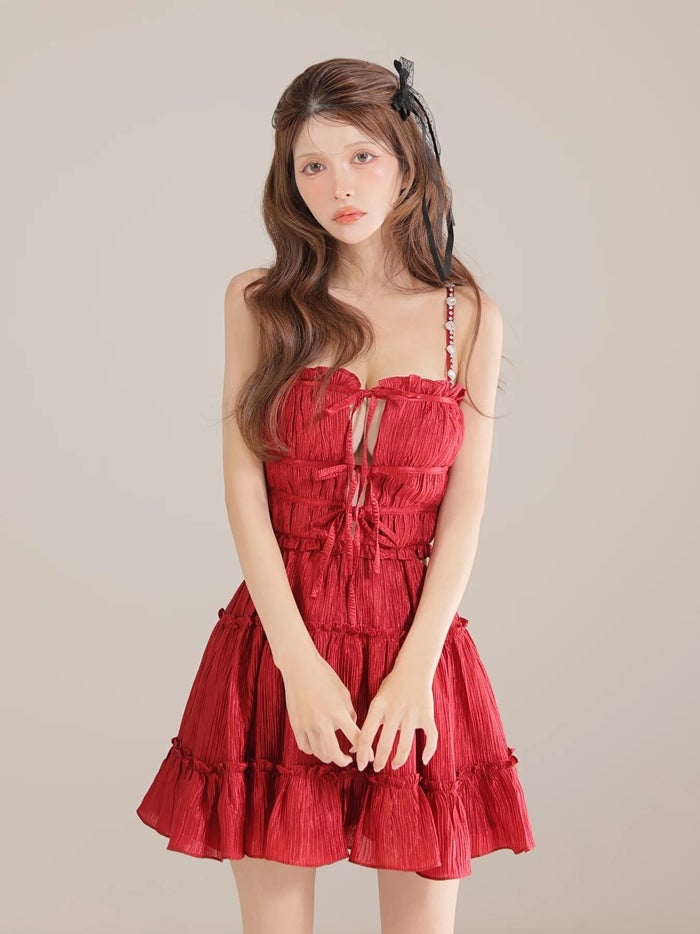 ROBE de FLEURS ローブドフルール シャーリングサテンウエストスリットフレアミニキャバドレス fm3377-c