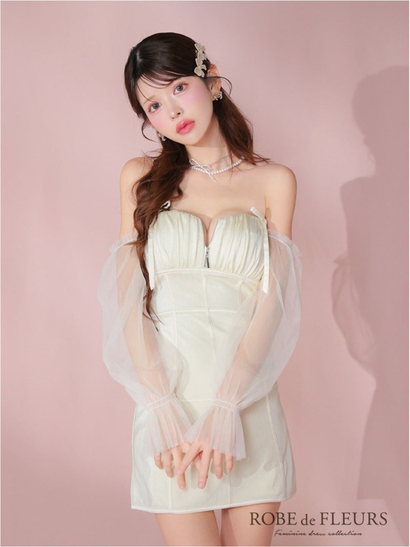 ROBE de FLEURS ローブドフルール ラメチュールシアーオフショルミニキャバドレス fm3566-c