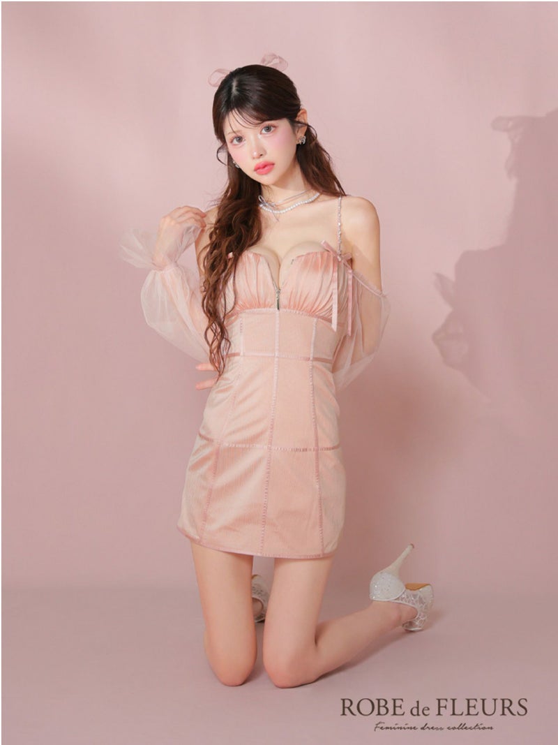 ROBE de FLEURS ローブドフルール ラメチュールシアーオフショルミニキャバドレス fm3566-c