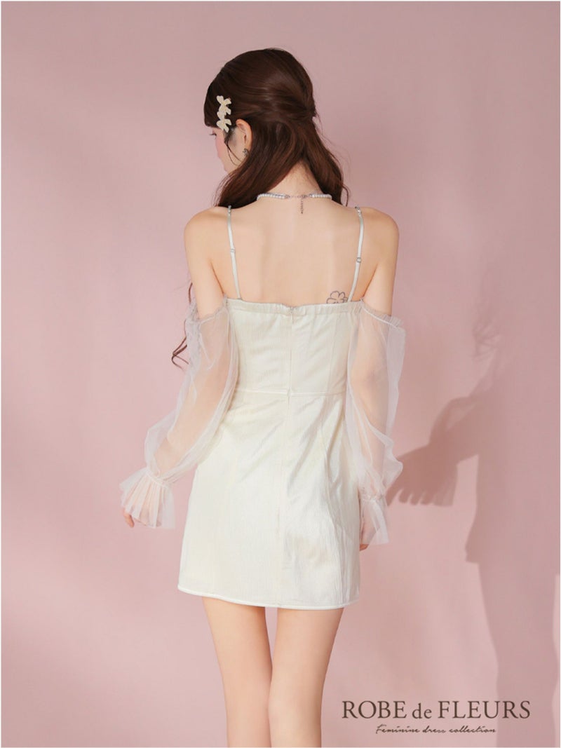 ROBE de FLEURS ローブドフルール ラメチュールシアーオフショルミニキャバドレス fm3566-c