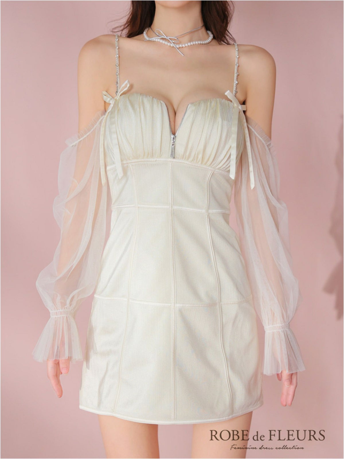 ROBE de FLEURS ローブドフルール ラメチュールシアーオフショルミニキャバドレス fm3566-c