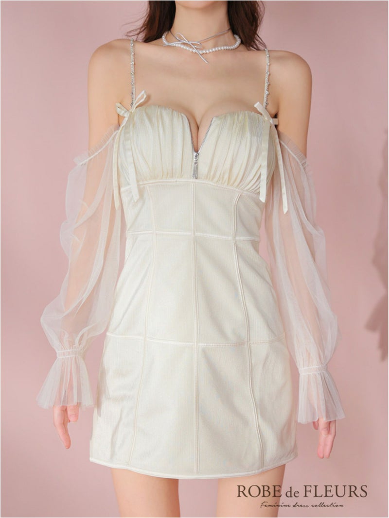 ROBE de FLEURS ローブドフルール ラメチュールシアーオフショルミニキャバドレス fm3566-c