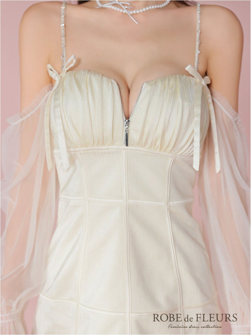 ROBE de FLEURS ローブドフルール ラメチュールシアーオフショルミニキャバドレス fm3566-c