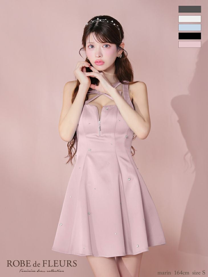 ROBE de FLEURS ローブドフルール サテンネックリボンバストジップ