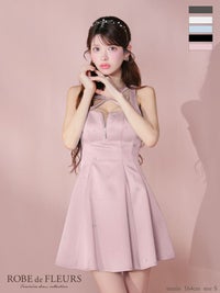 ROBE de FLEURS ローブドフルール サテンネックリボンバストジップフレアミニキャバドレス fm3597