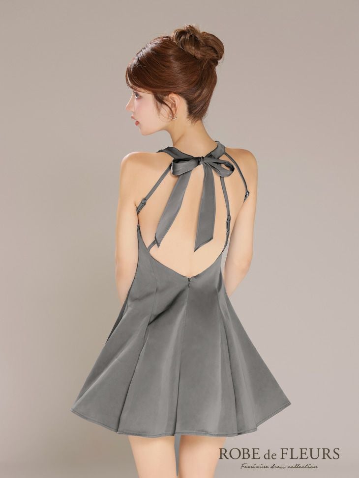 ROBE de FLEURS ローブドフルール サテンネックリボンバストジップフレアミニキャバドレス fm3597