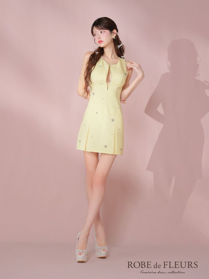 ROBE de FLEURS ローブドフルール バストジップノースリーブビジューミニキャバドレス fm3789