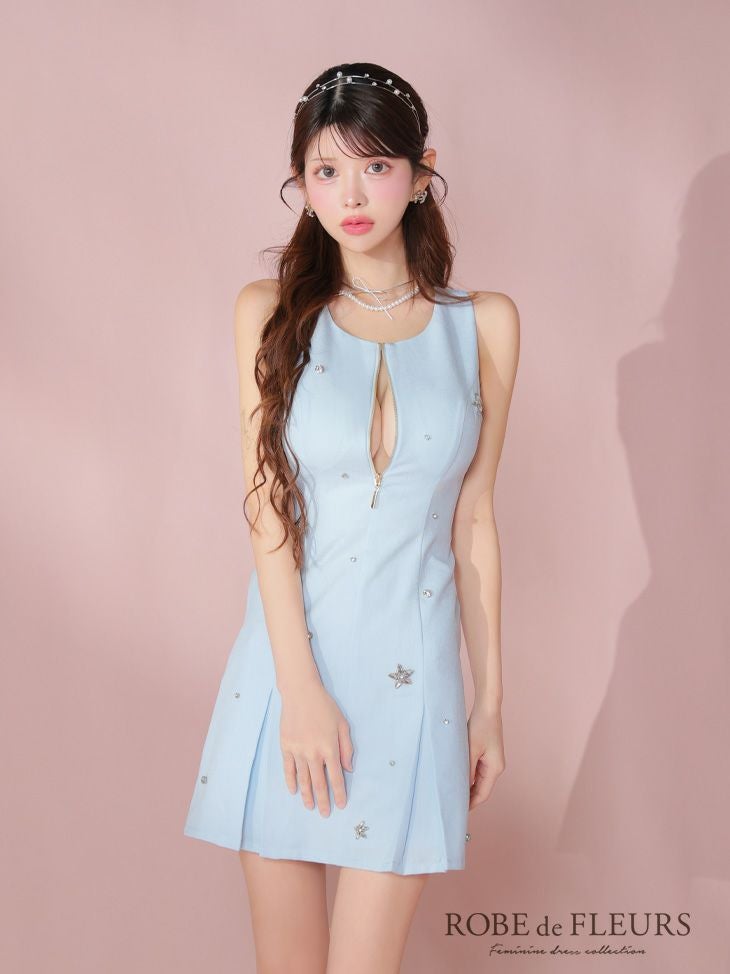 ROBE de FLEURS ローブドフルール バストジップノースリーブビジューミニキャバドレス fm3789