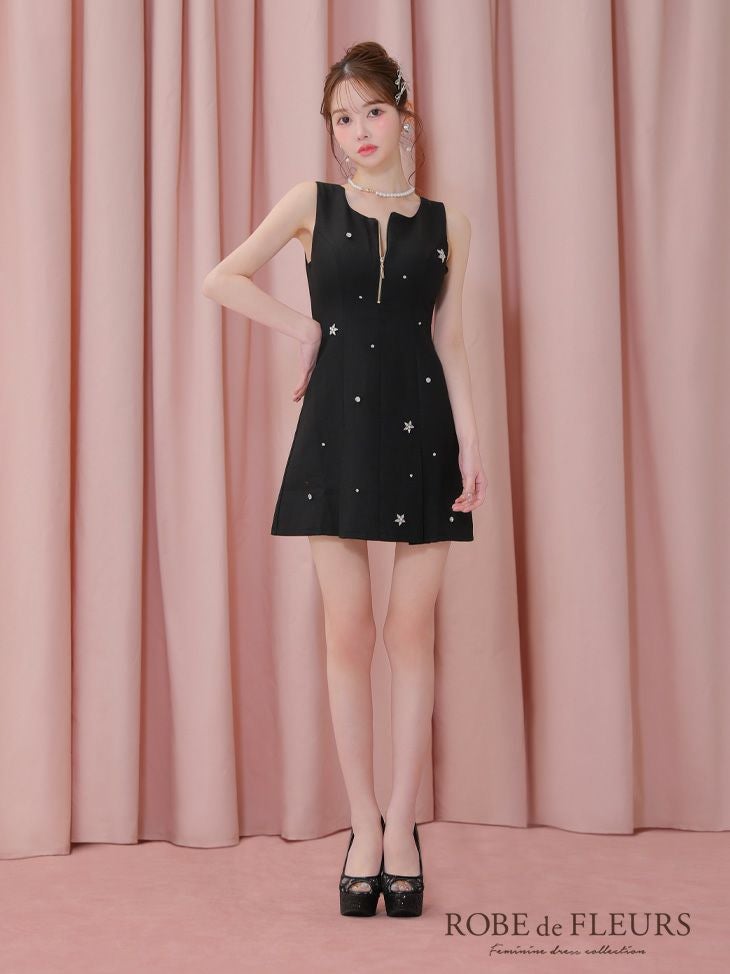 ROBE de FLEURS ローブドフルール バストジップノースリーブビジューミニキャバドレス fm3789