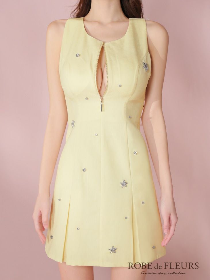 ROBE de FLEURS ローブドフルール バストジップノースリーブビジューミニキャバドレス fm3789