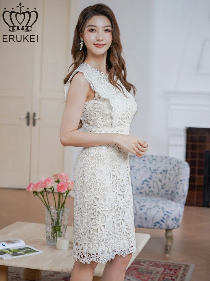 ERUKEI エルケイ 総レース・フラワーレース・ノースリーブ・タイト・ミニドレス・ワンピース ek-e24168