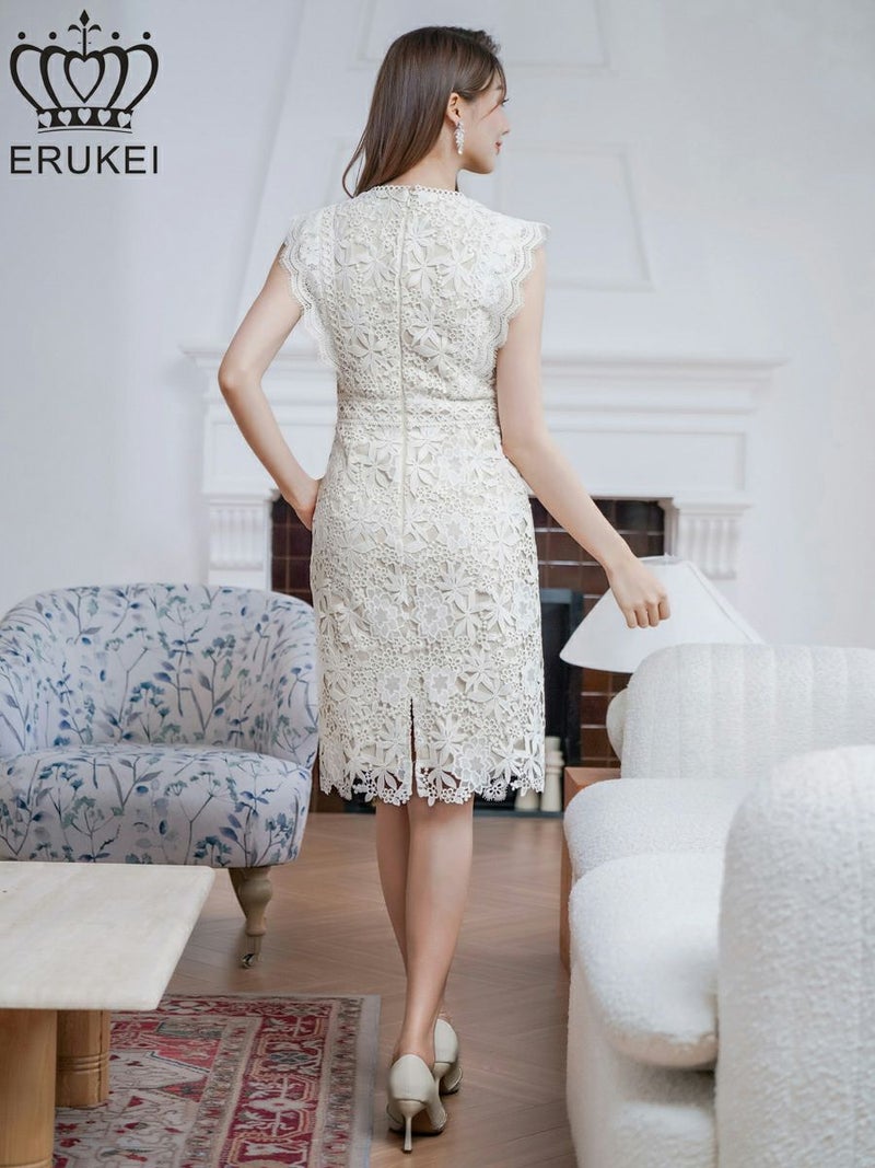 ERUKEI エルケイ 総レース・フラワーレース・ノースリーブ・タイト・ミニドレス・ワンピース ek-e24168