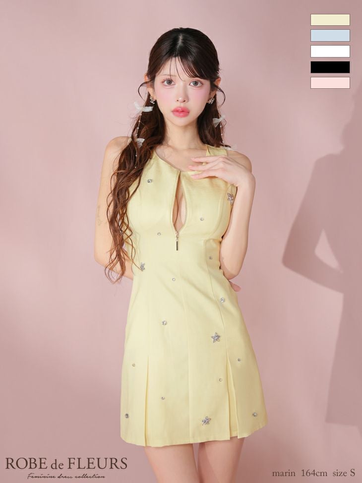 ROBE de FLEURS ローブドフルール バストジップノースリーブビジューミニキャバドレス fm3789-c