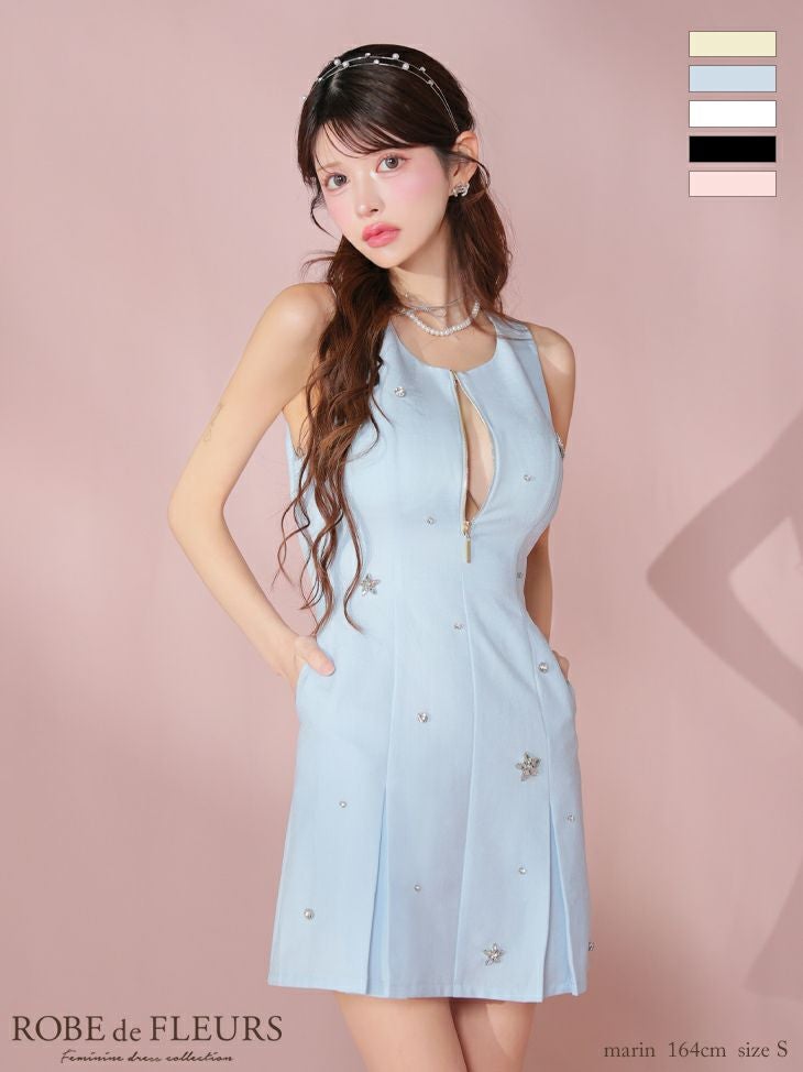 ROBE de FLEURS ローブドフルール バストジップノースリーブビジューミニキャバドレス fm3789-c