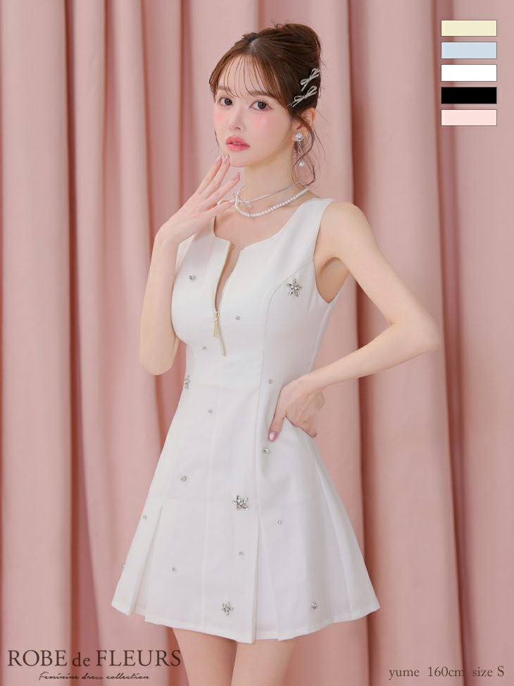 ROBE de FLEURS ローブドフルール バストジップノースリーブビジューミニキャバドレス fm3789-c