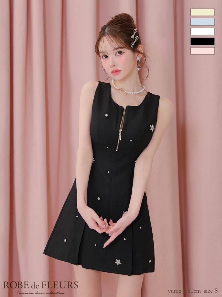 ROBE de FLEURS ローブドフルール バストジップノースリーブビジューミニキャバドレス fm3789-c