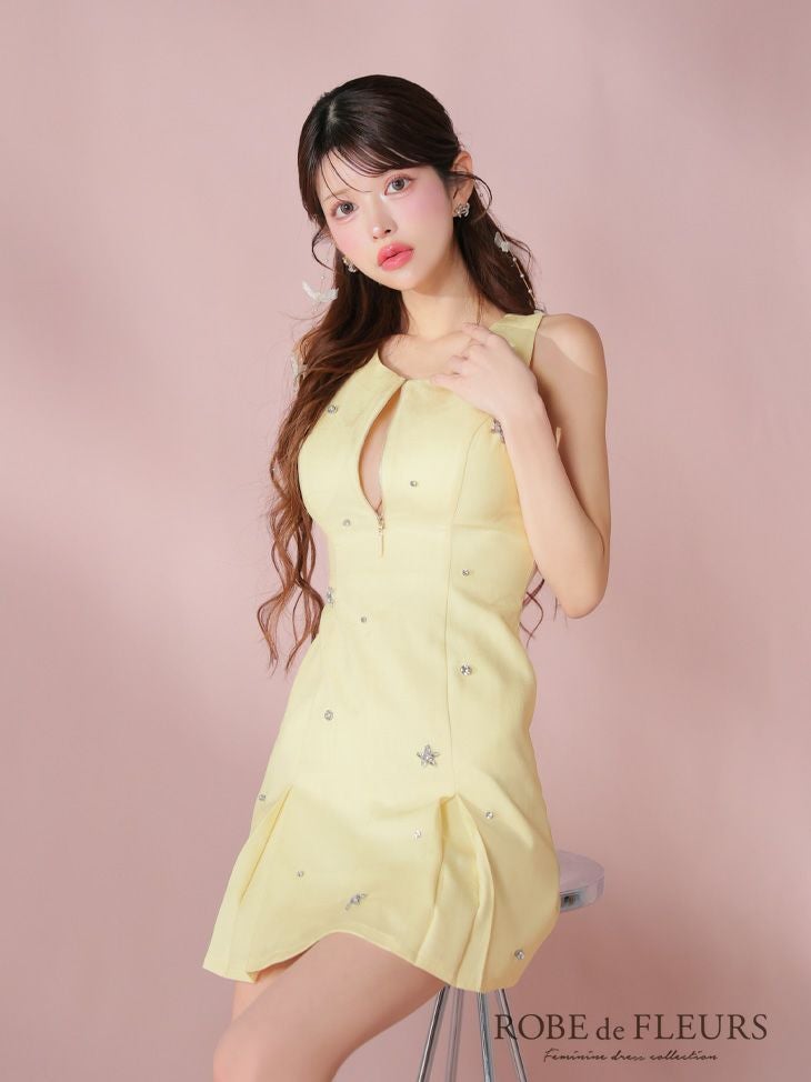 ROBE de FLEURS ローブドフルール バストジップノースリーブビジューミニキャバドレス fm3789-c