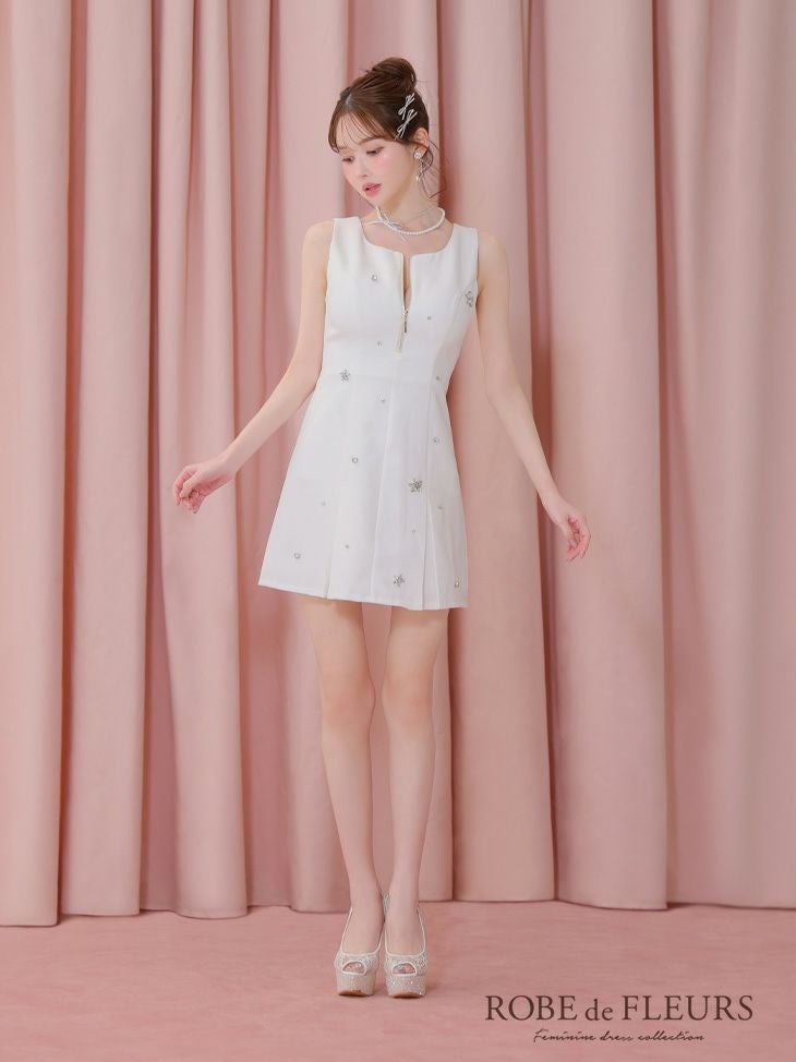 ROBE de FLEURS ローブドフルール バストジップノースリーブビジューミニキャバドレス fm3789-c