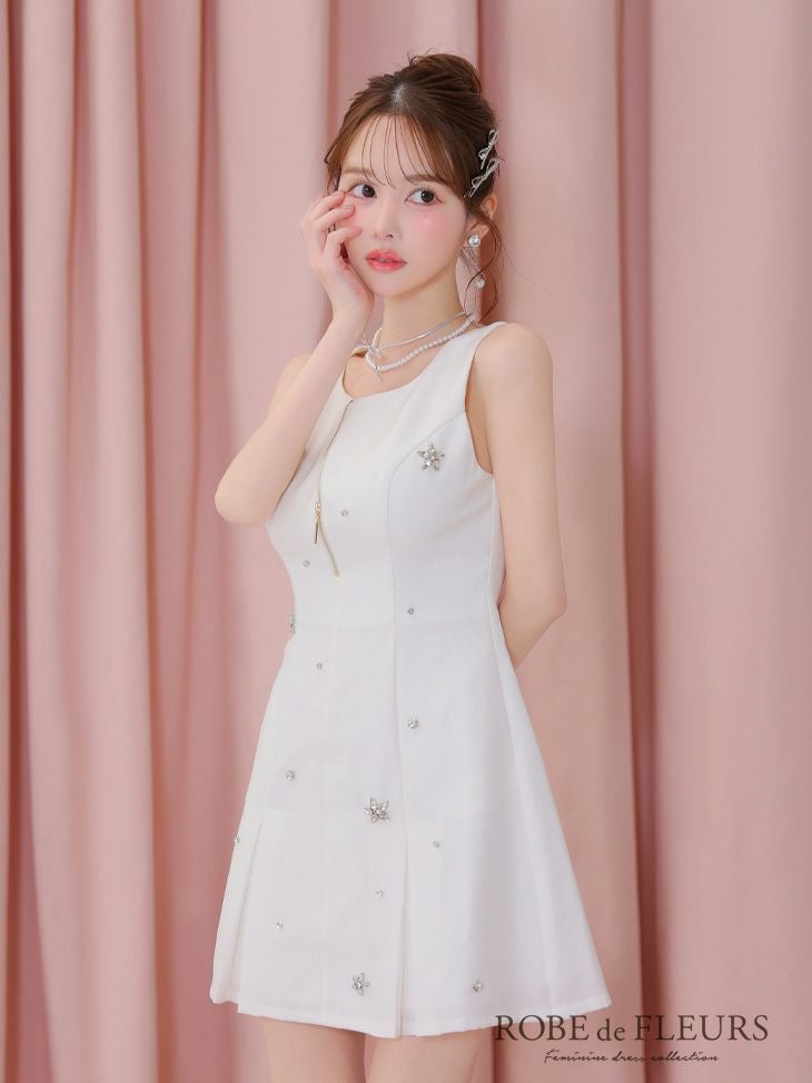 ROBE de FLEURS ローブドフルール バストジップノースリーブビジューミニキャバドレス fm3789-c