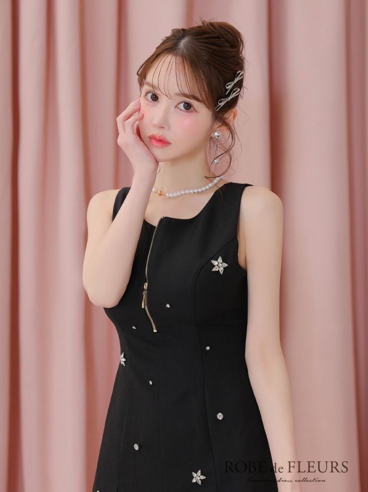 ROBE de FLEURS ローブドフルール バストジップノースリーブビジューミニキャバドレス fm3789-c