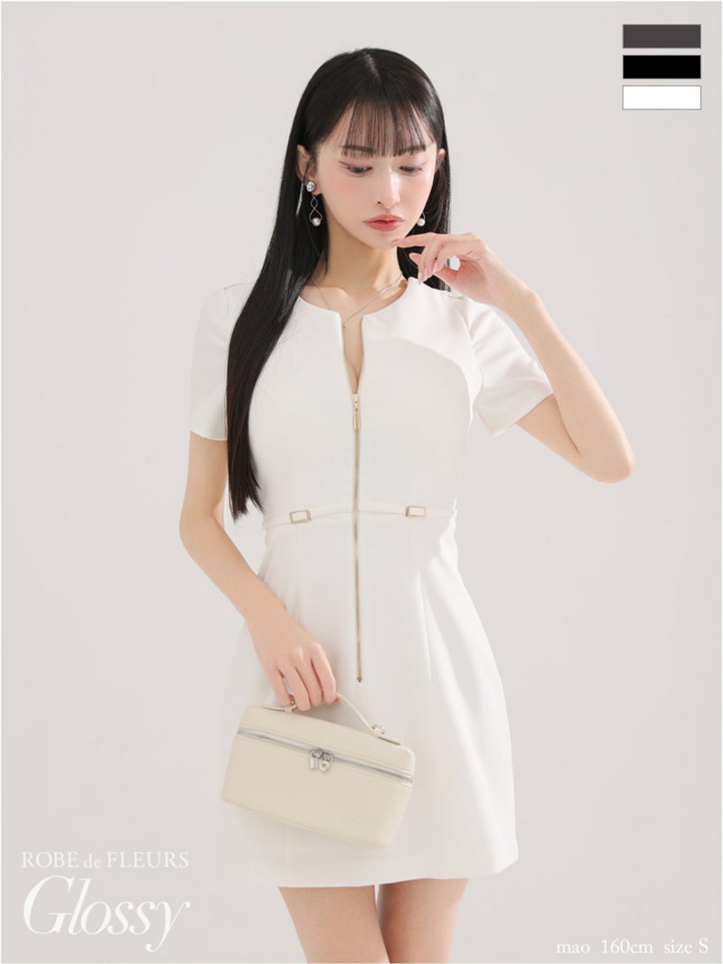 Glossy ローブドフルールグロッシー バックレースセンタージップベルトミニキャバドレス gl3795-c