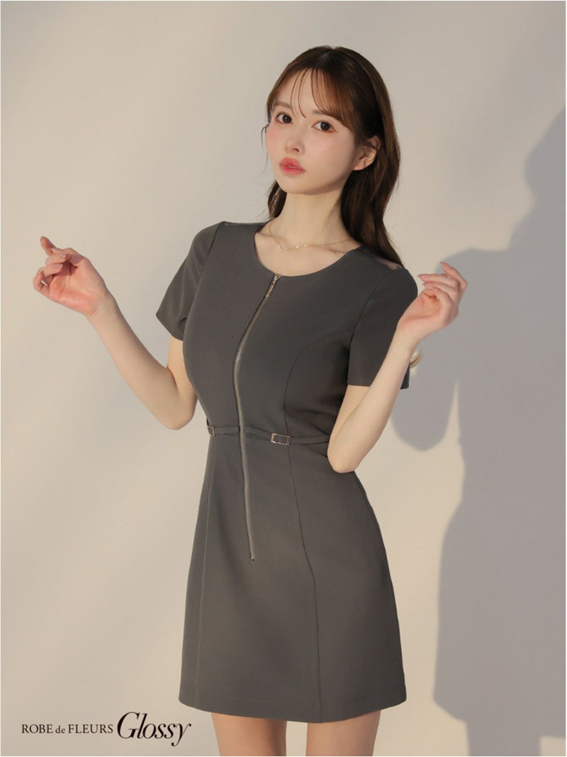 Glossy ローブドフルールグロッシー バックレースセンタージップベルトミニキャバドレス gl3795-c