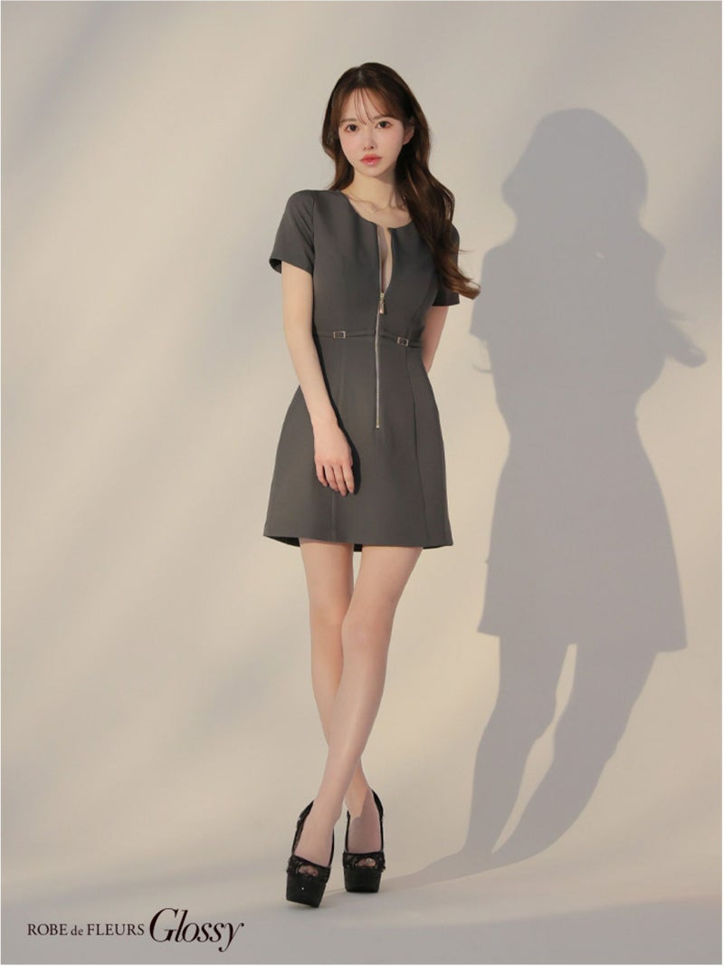 Glossy ローブドフルールグロッシー バックレースセンタージップベルトミニキャバドレス gl3795-c