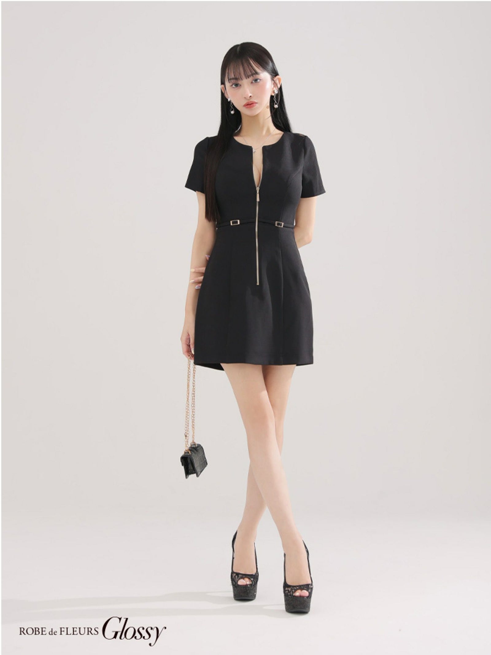 Glossy ローブドフルールグロッシー バックレースセンタージップベルトミニキャバドレス gl3795-c