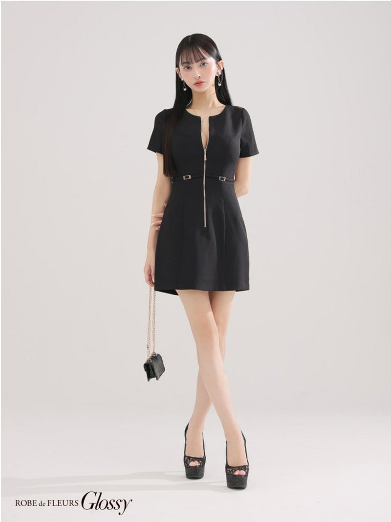 Glossy ローブドフルールグロッシー バックレースセンタージップベルトミニキャバドレス gl3795-c