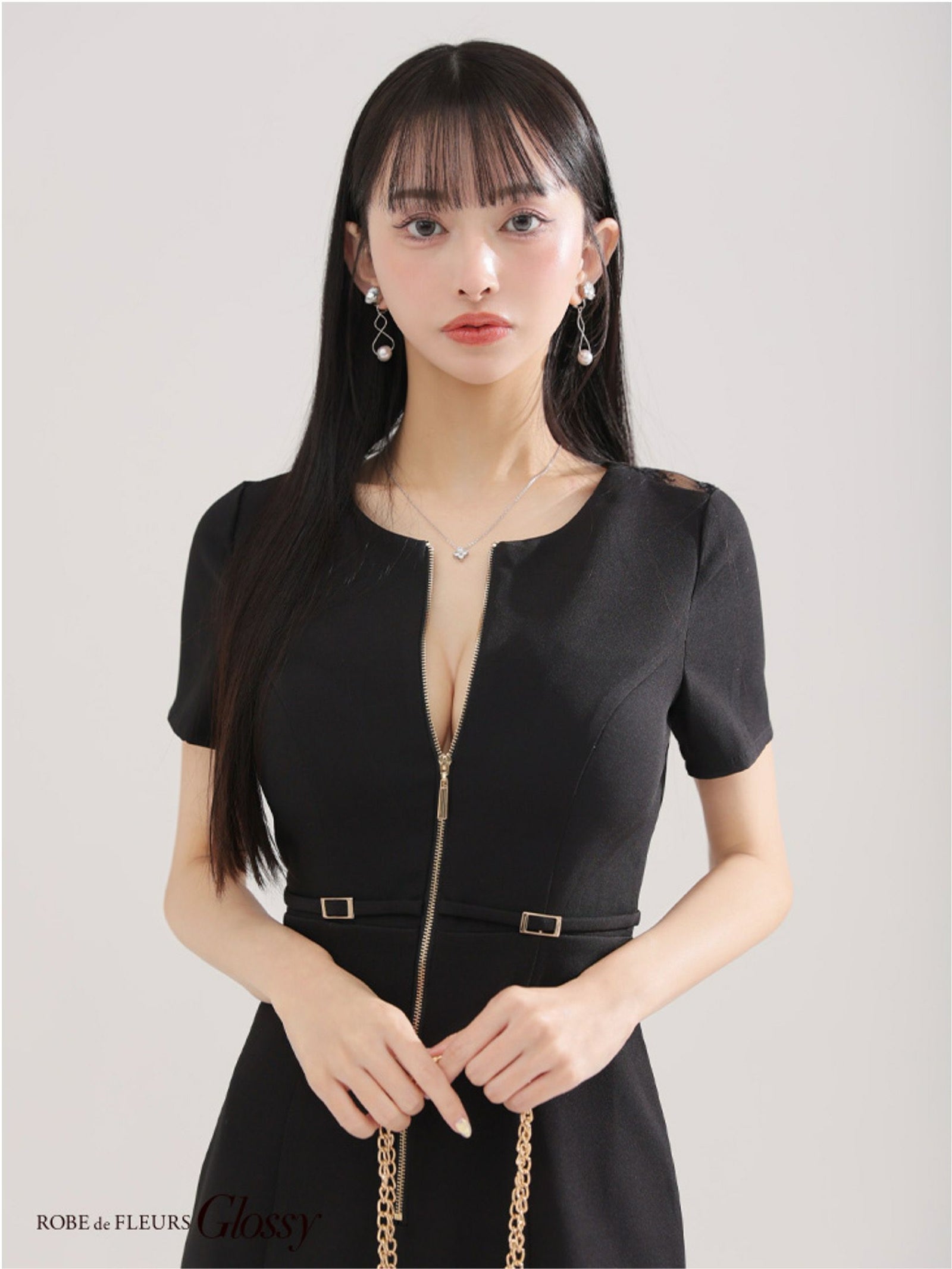 Glossy ローブドフルールグロッシー バックレースセンタージップベルトミニキャバドレス gl3795-c