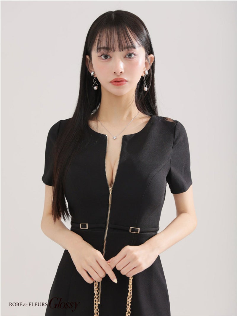 Glossy ローブドフルールグロッシー バックレースセンタージップベルトミニキャバドレス gl3795-c