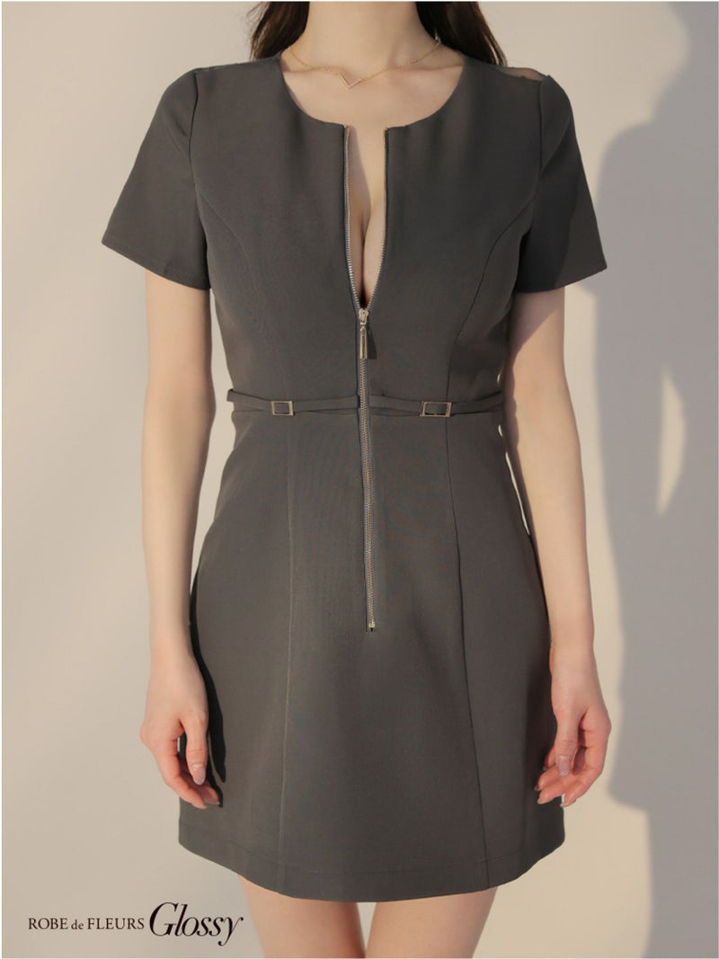 Glossy ローブドフルールグロッシー バックレースセンタージップベルトミニキャバドレス gl3795-c