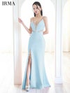IRMA イルマ Vカット/ビジュー/メッシュ/スリット入り/タイト ロングドレス ir51837