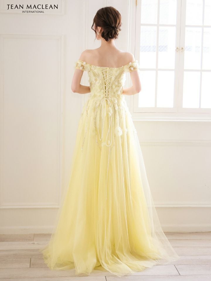 JEAN MACLEAN ジャンマクレーン ショルダ立体フラワーモチーフ/ビジュー/オフショル/スリット入り/姫/ロングドレス ja51844