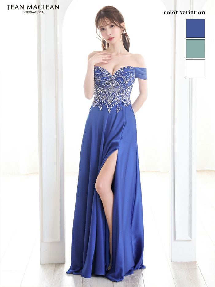 JEAN MACLEAN ジャンマクレーン サテン/オフショル/ビジュー/Aライン/スリット入り/ロングドレス ja51843