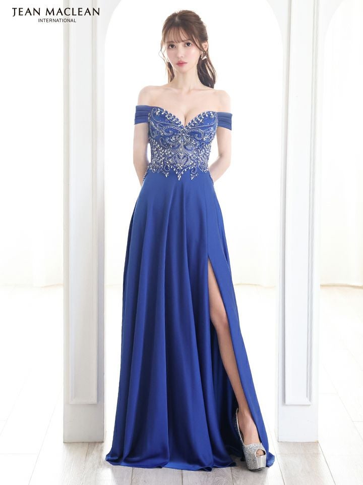 JEAN MACLEAN ジャンマクレーン サテン/オフショル/ビジュー/Aライン/スリット入り/ロングドレス ja51843