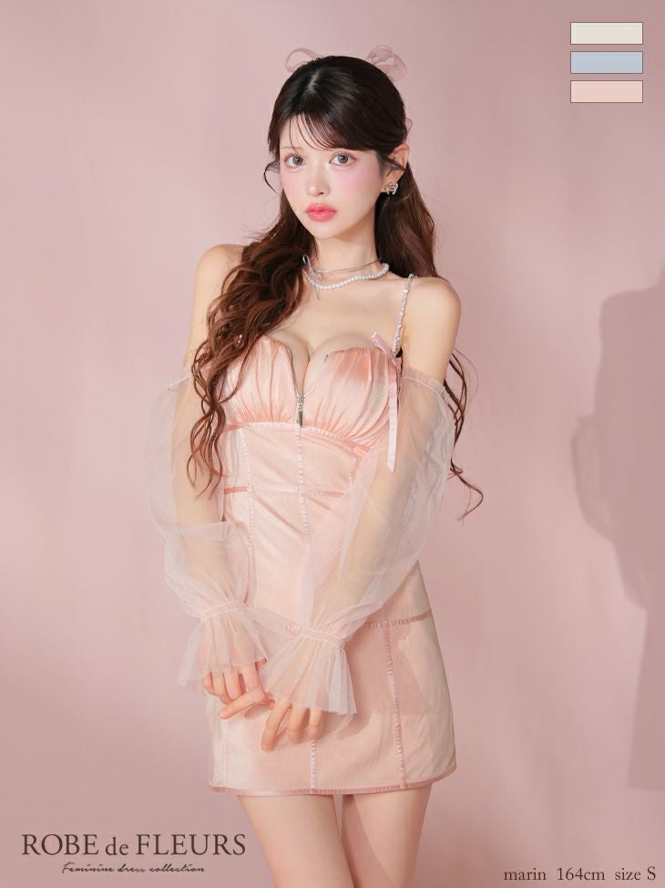 ROBE de FLEURS ローブドフルール ラメチュールシアーオフショルミニキャバドレス fm3566