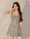 DEA. ディア バイ ローブドフルール チェックノースリーブベルトデザインミニキャバドレス de3390-c