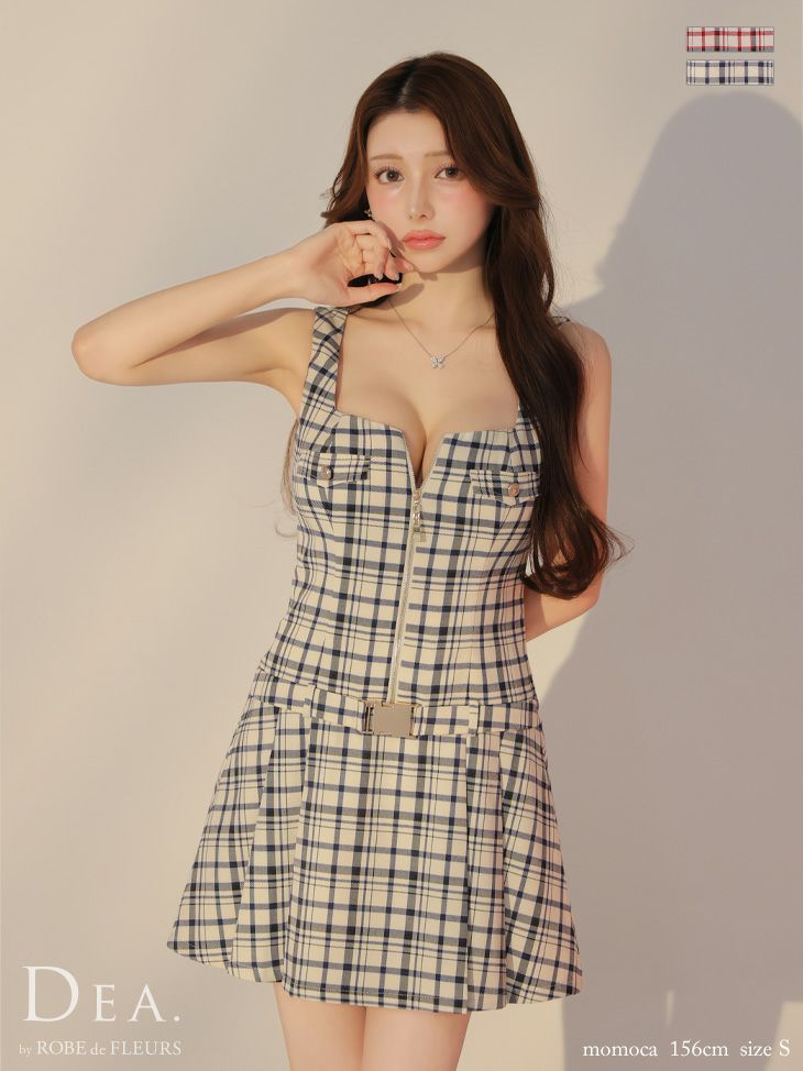 DEA. ディア バイ ローブドフルール チェックノースリーブベルトデザインミニキャバドレス de3390-c