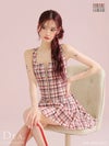 DEA. ディア バイ ローブドフルール チェックノースリーブベルトデザインミニキャバドレス de3390
