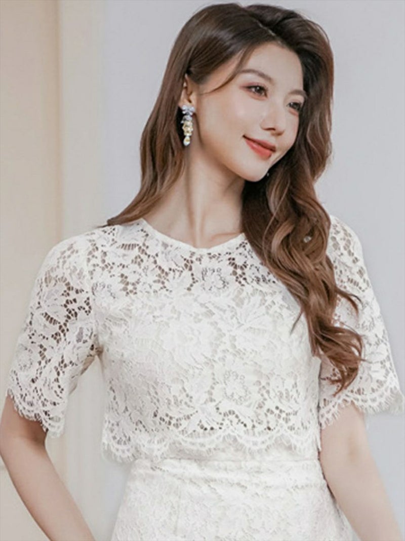 ERUKEI エルケイ 総レース・フラワーレース・半袖・タイト・ミディアムドレス・ワンピース ek-e25052