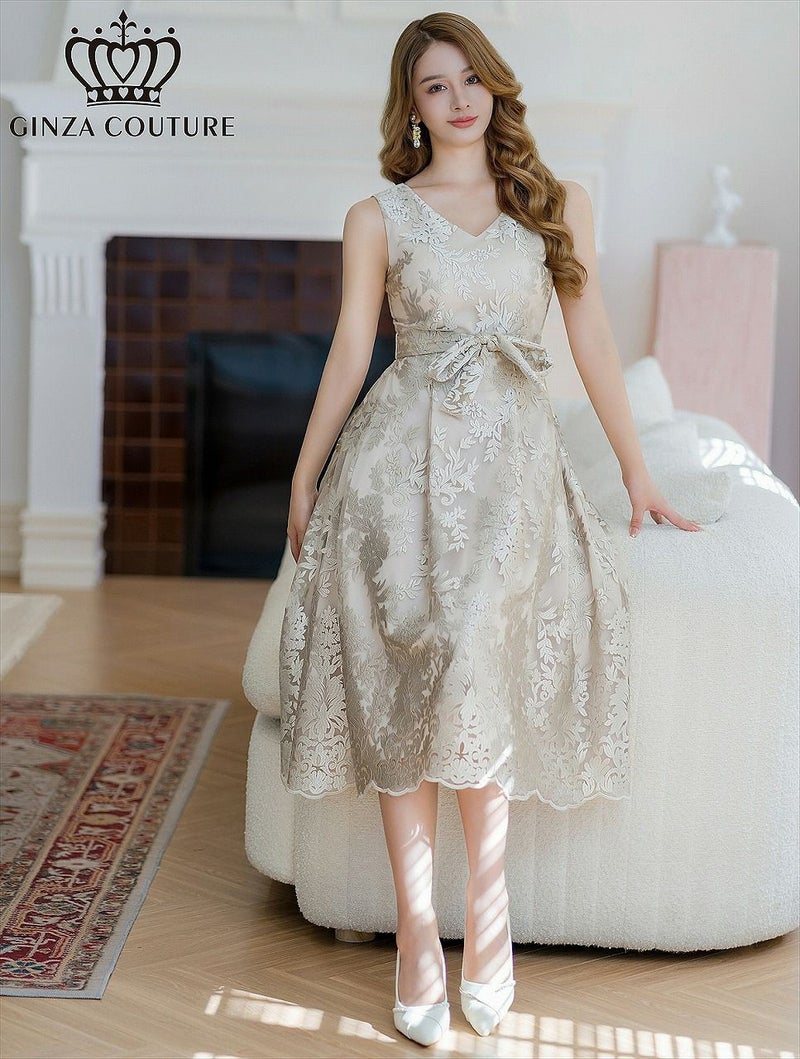 ERUKEI エルケイ 総レース・vネック・ノースリーブ・Aライン・ミディアムドレス・ワンピース ek-c35123