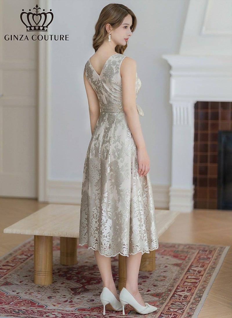 ERUKEI エルケイ 総レース・vネック・ノースリーブ・Aライン・ミディアムドレス・ワンピース ek-c35123