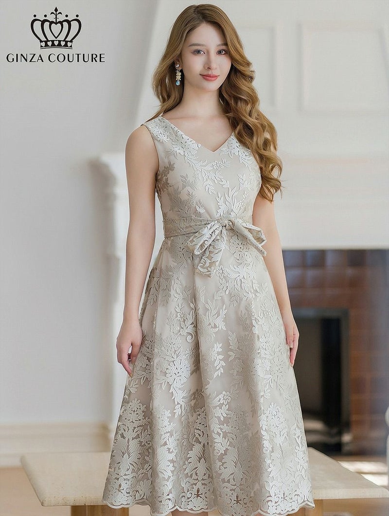 ERUKEI エルケイ 総レース・vネック・ノースリーブ・Aライン・ミディアムドレス・ワンピース ek-c35123