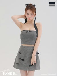ROBE de FLEURS anier.ROBE ローブドフルール アニエルローブ Leather ribbon denim bare setup mini dress レザーリボンデニムベアトップセットアップミニドレス fm-anier4048-c